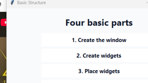 The basic Tkinter structure Tkinter screenshot