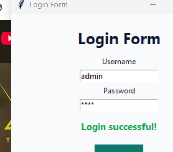 Simple login form Tkinter screenshot