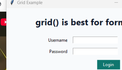 grid() layout Tkinter screenshot