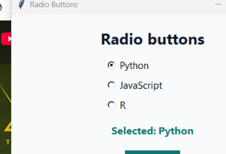 Radio buttons Tkinter screenshot