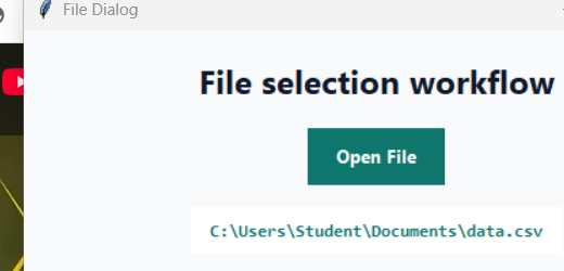 File dialog workflow Tkinter screenshot